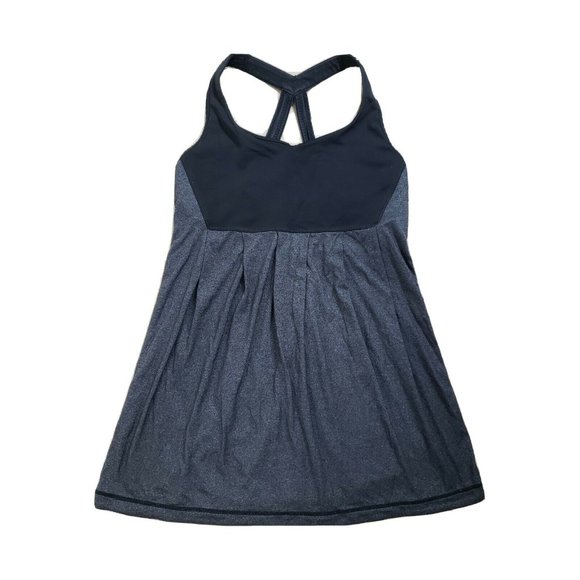 Lululemon 6 Tank Strappy Built Bra No Pads Black Gray Loose Cinch Waist - Picture 1 of 6